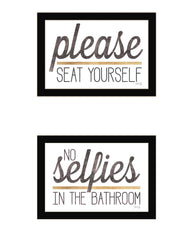 Set Of Two No Selfies When Seated Black Framed Print Bathroom Wall Art