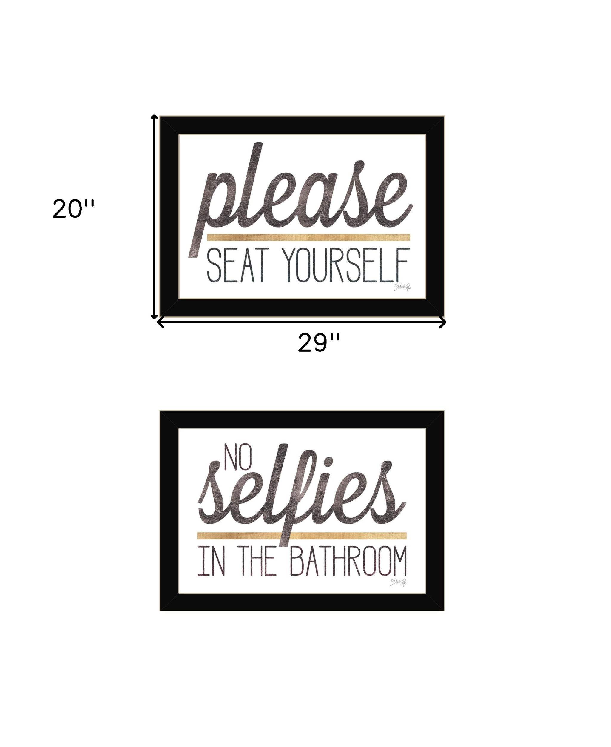 Set Of Two No Selfies When Seated Black Framed Print Bathroom Wall Art - Homeroots - Flyclothing LLC