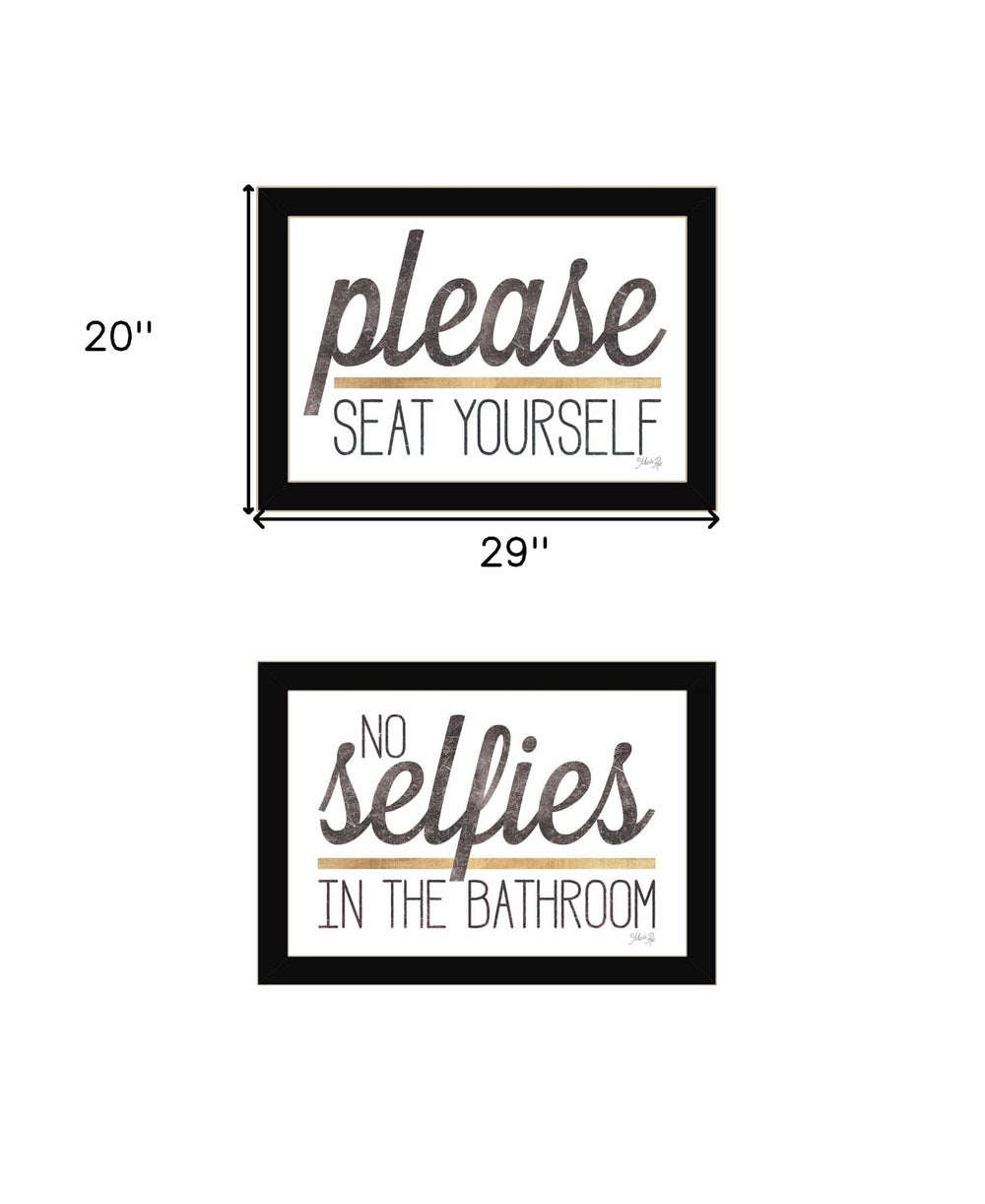 Set Of Two No Selfies When Seated Black Framed Print Bathroom Wall Art - Homeroots - Flyclothing LLC
