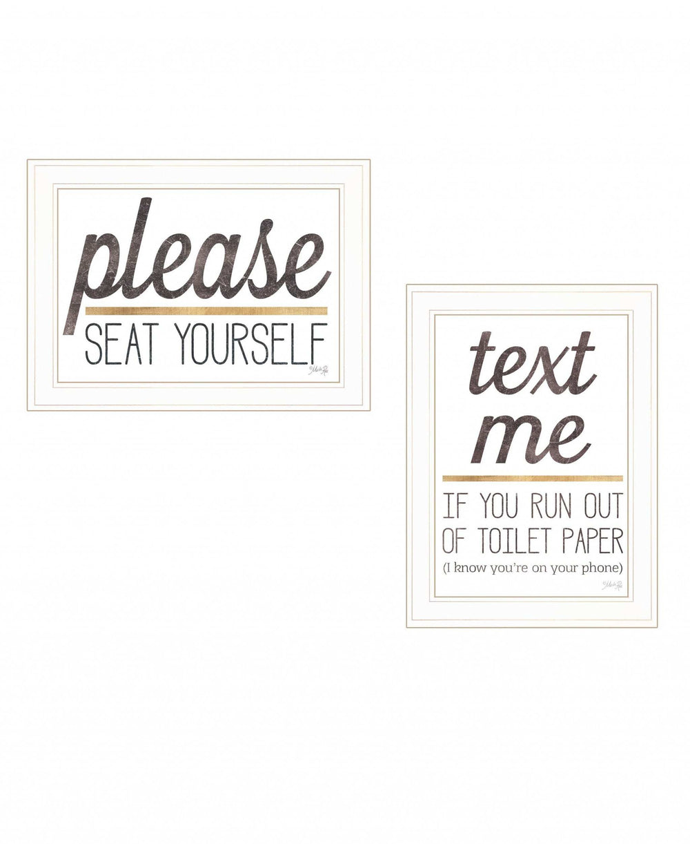 Set Of Two Text Me If You Run Out of Toilet Paper While Seated 1 White Framed Print Wall Art - Homeroots - Flyclothing LLC