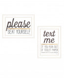 Set Of Two Text Me If You Run Out of Toilet Paper While Seated 1 White Framed Print Wall Art - Homeroots