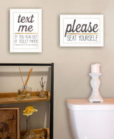 Set Of Two Text Me If You Run Out of Toilet Paper While Seated 1 White Framed Print Wall Art - Homeroots - Flyclothing LLC