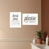 Set Of Two Text Me If You Run Out of Toilet Paper While Seated 1 White Framed Print Wall Art - Homeroots