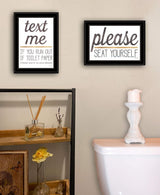 Set Of Two Text Me If You Run Out of Toilet Paper While Seated Black Framed Print Wall Art - Homeroots - Flyclothing LLC