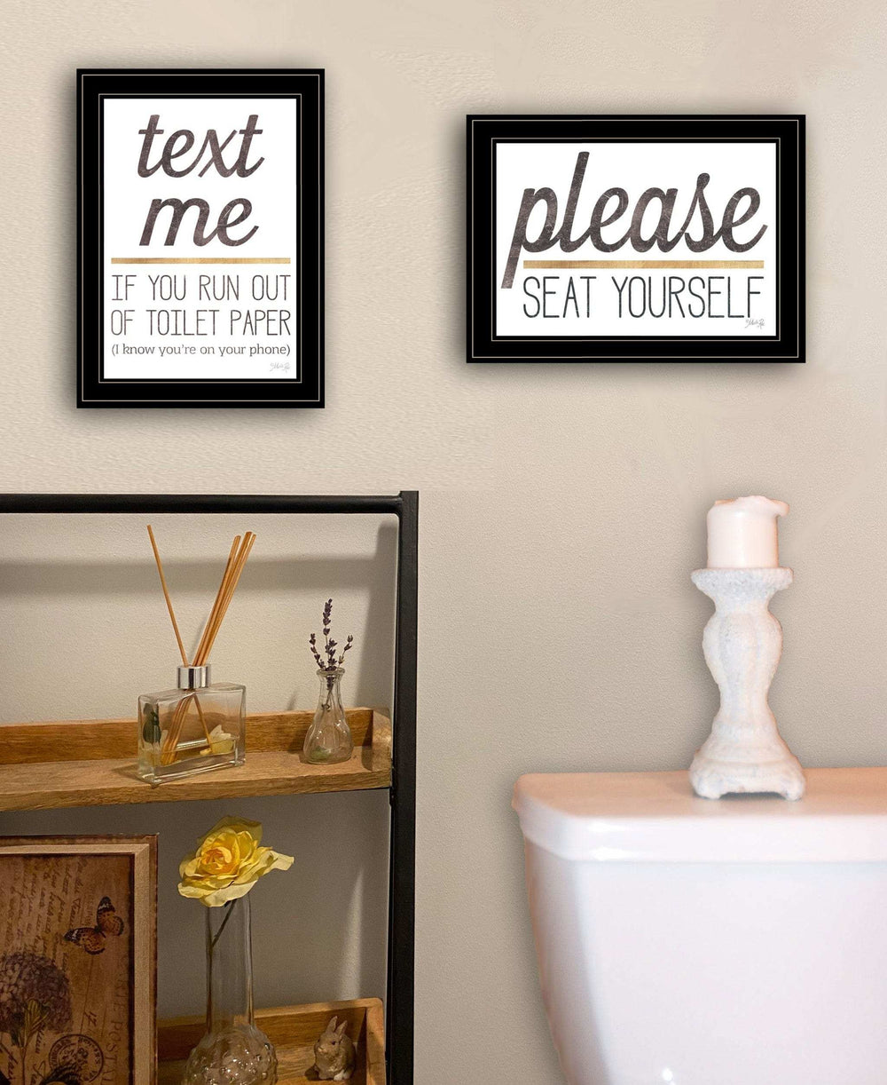 Set Of Two Text Me If You Run Out of Toilet Paper While Seated Black Framed Print Wall Art - Homeroots - Flyclothing LLC