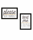 Set Of Two Text Me If You Run Out of Toilet Paper While Seated Black Framed Print Wall Art - Homeroots