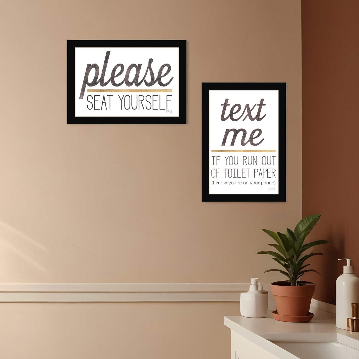Set Of Two Text Me If You Run Out of Toilet Paper While Seated Black Framed Print Wall Art - Homeroots - Flyclothing LLC