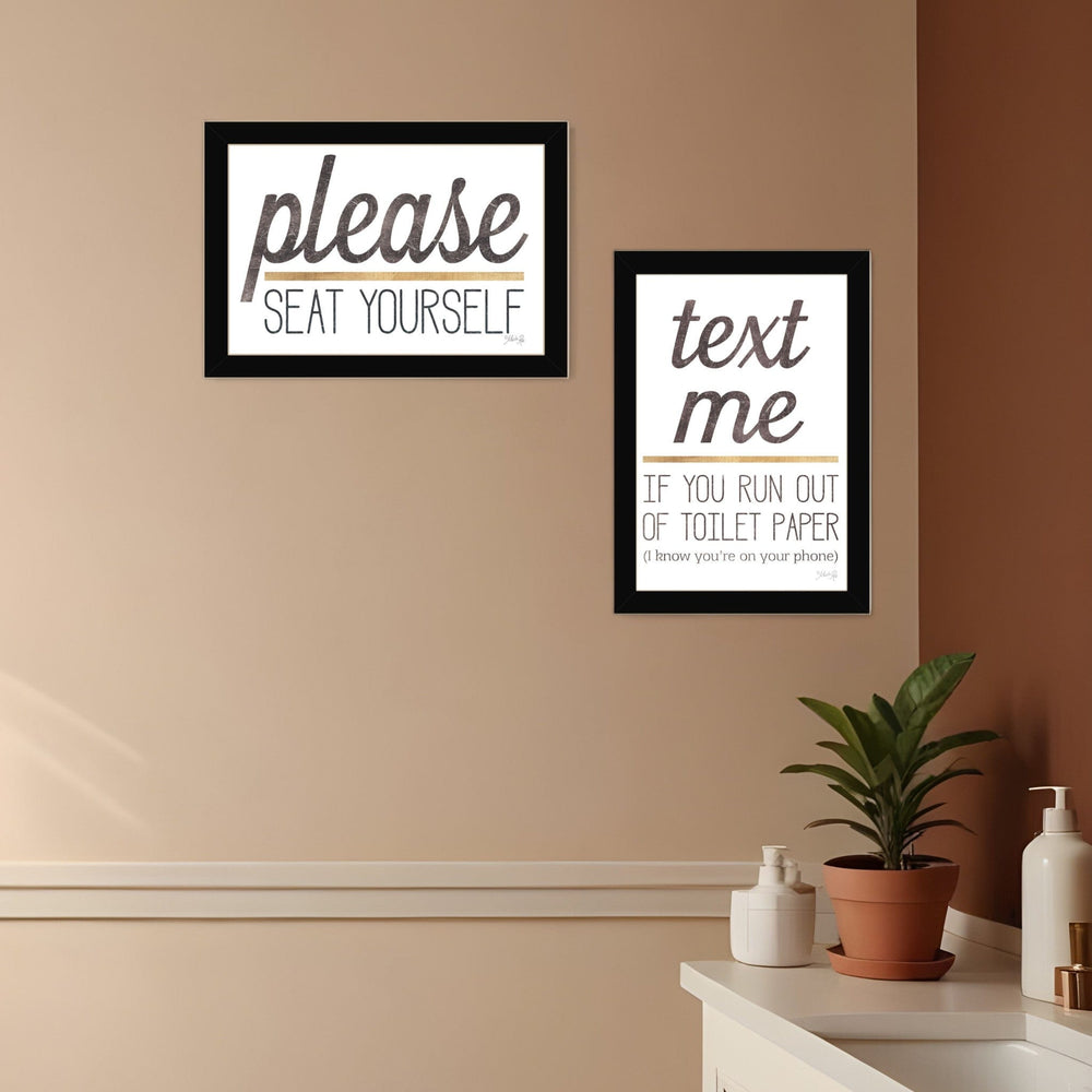 Set Of Two Text Me If You Run Out of Toilet Paper While Seated Black Framed Print Wall Art - Homeroots