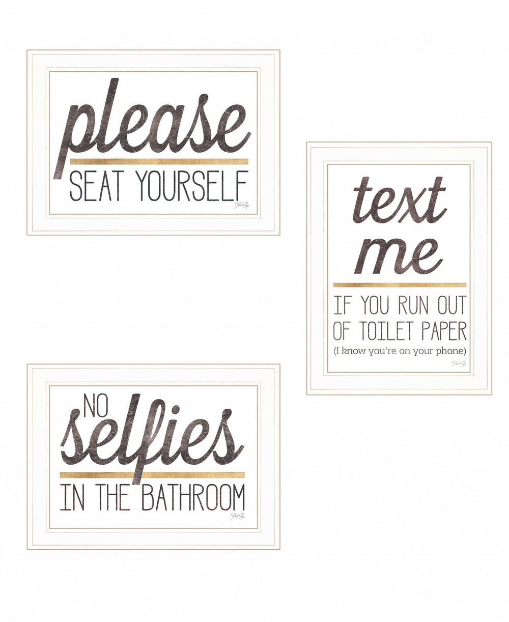 Set Of Three Toilet Humor 1 White Framed Print Wall Art - Homeroots - Flyclothing LLC