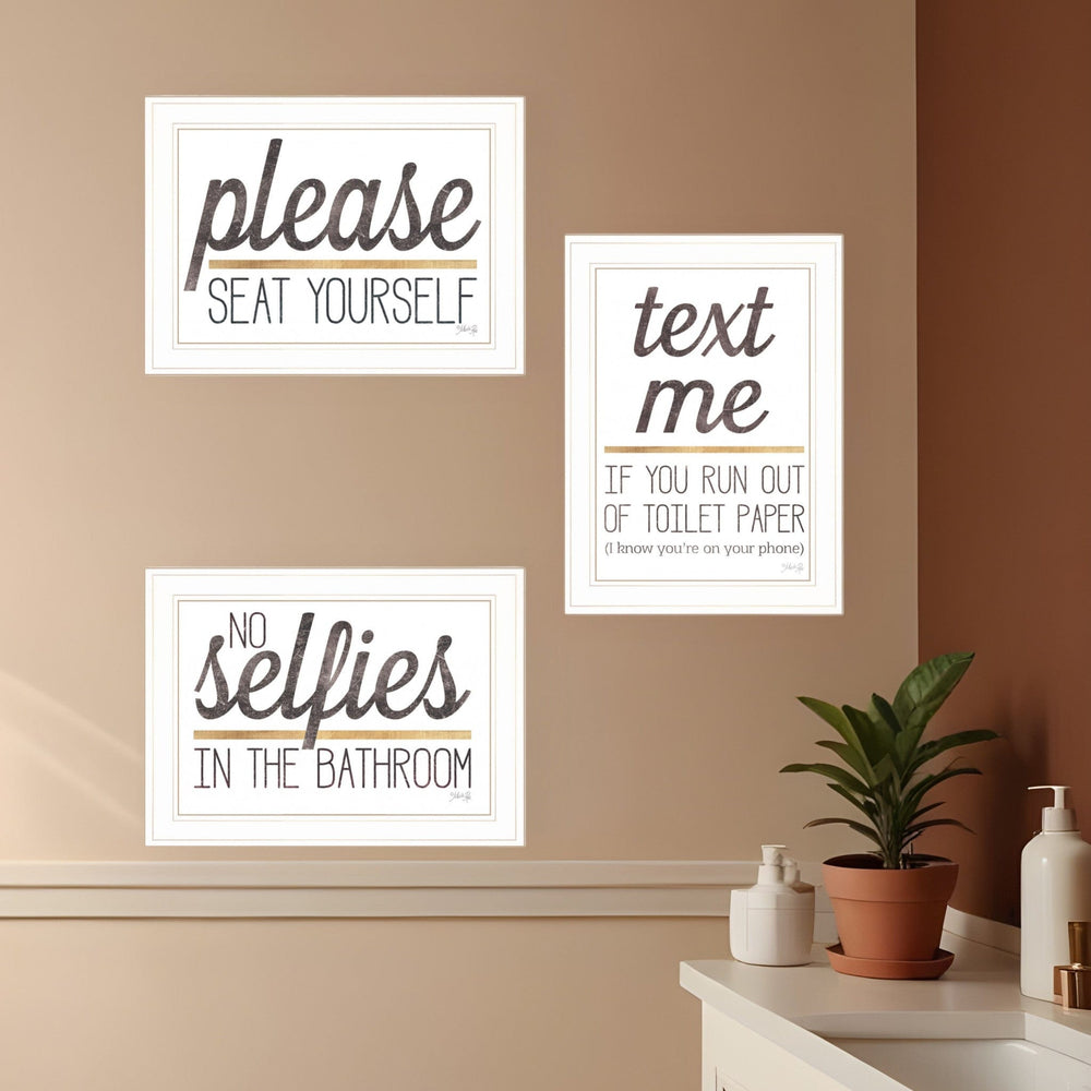 Set Of Three Toilet Humor 1 White Framed Print Wall Art - Homeroots