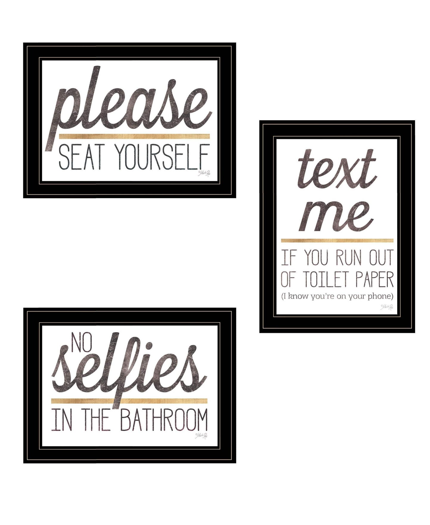 Set Of Three Toilet Humor Black Framed Print Wall Art - Homeroots - Flyclothing LLC