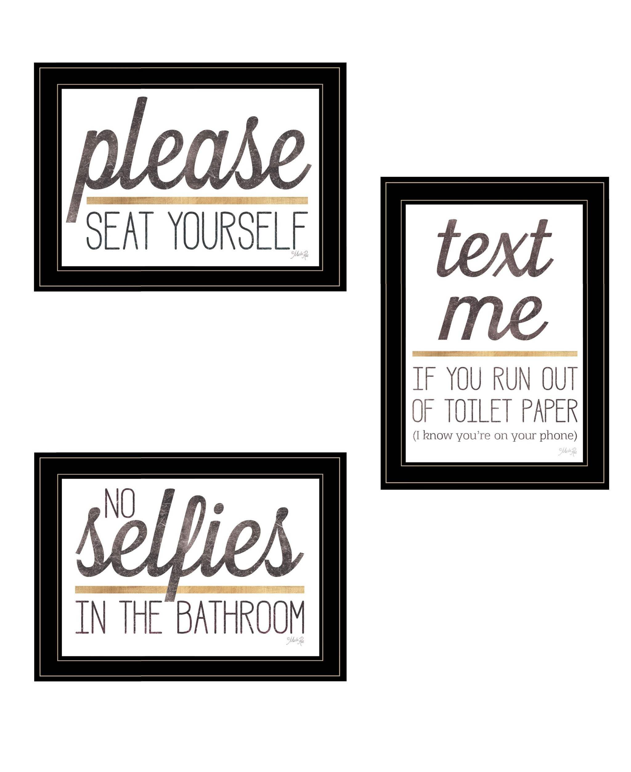 Set Of Three Toilet Humor Black Framed Print Wall Art - Homeroots - Flyclothing LLC