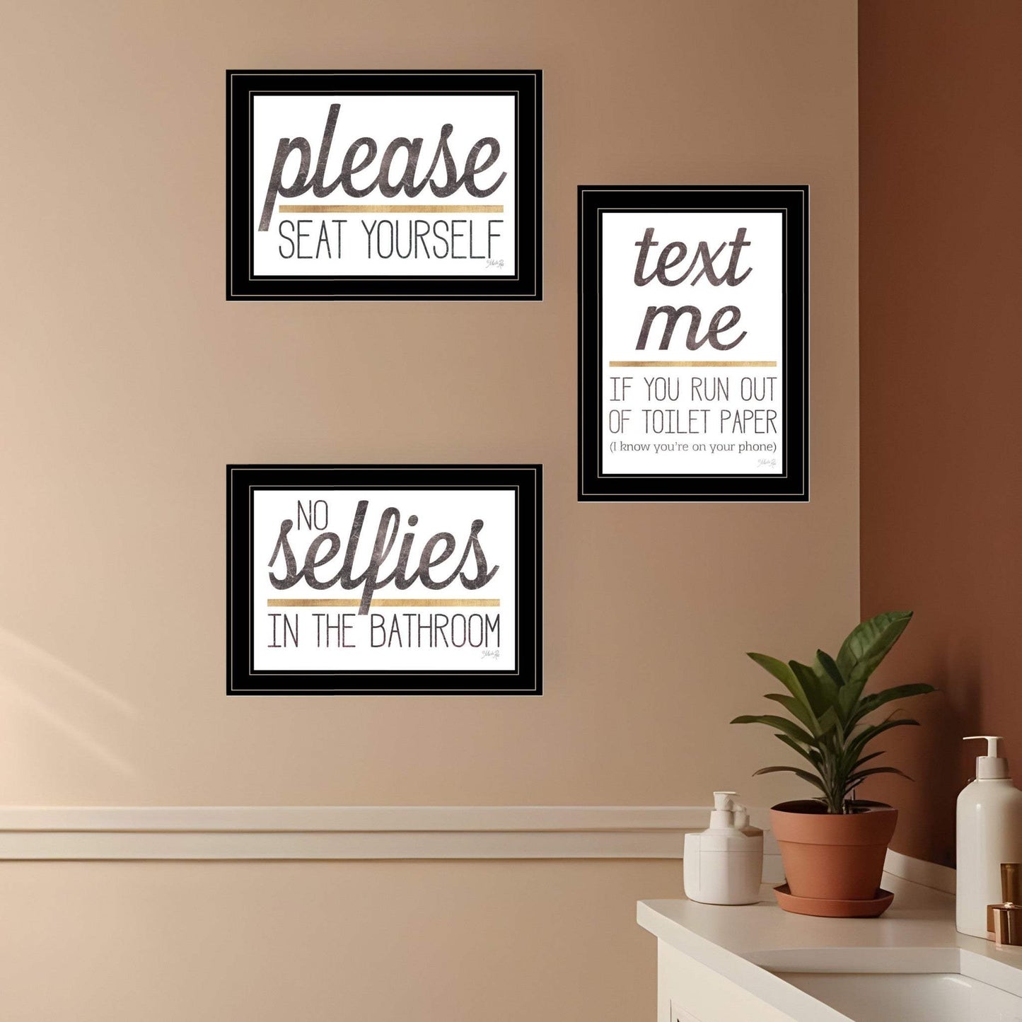 Set Of Three Toilet Humor Black Framed Print Wall Art - Homeroots - Flyclothing LLC