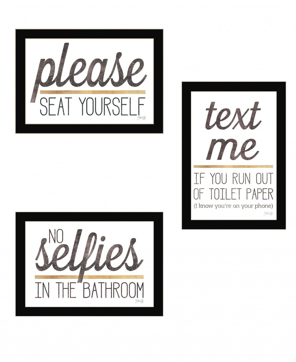 Set Of Three Toilet Humor 3 Black Framed Print Wall Art - Homeroots - Flyclothing LLC
