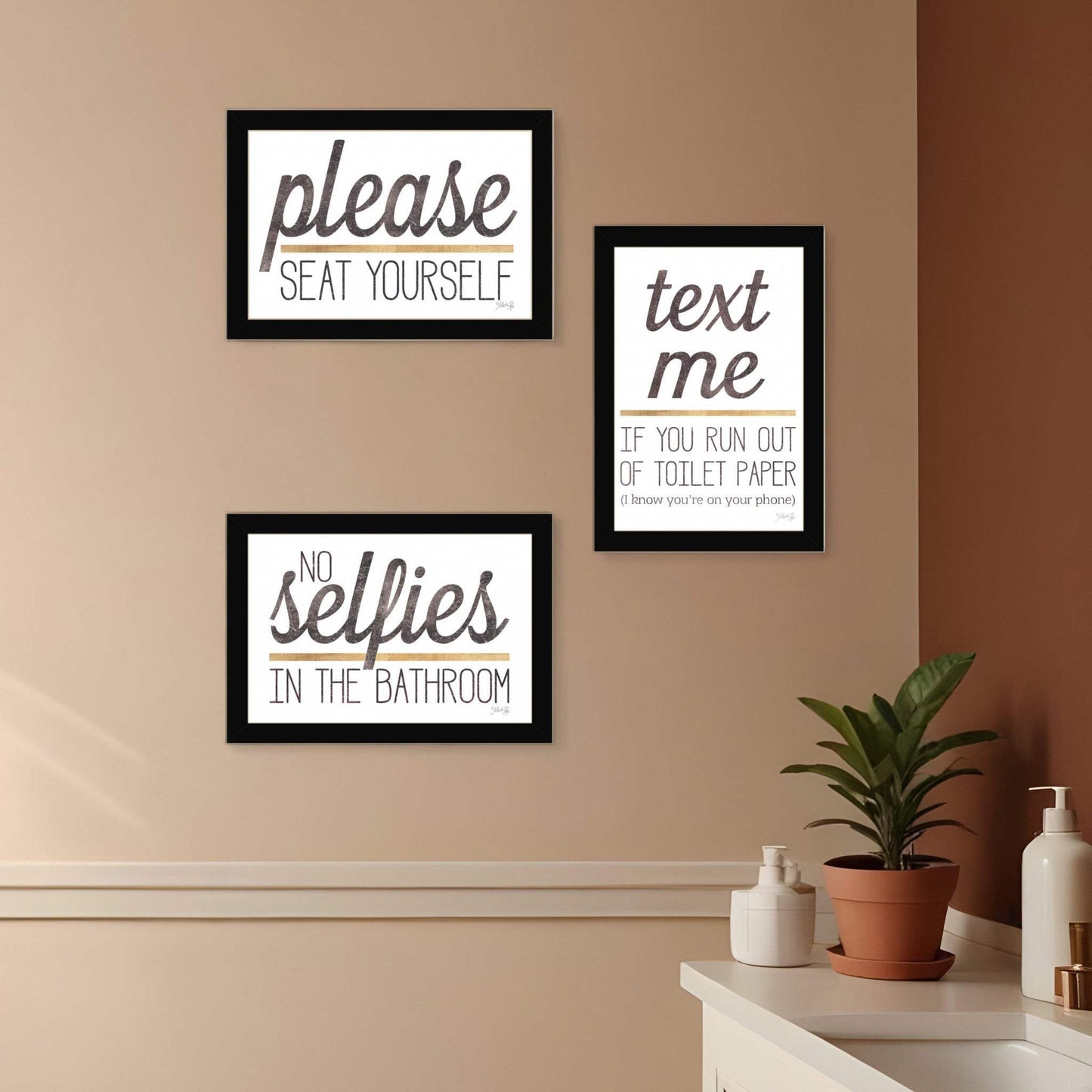 Set Of Three Toilet Humor 3 Black Framed Print Wall Art - Homeroots - Flyclothing LLC