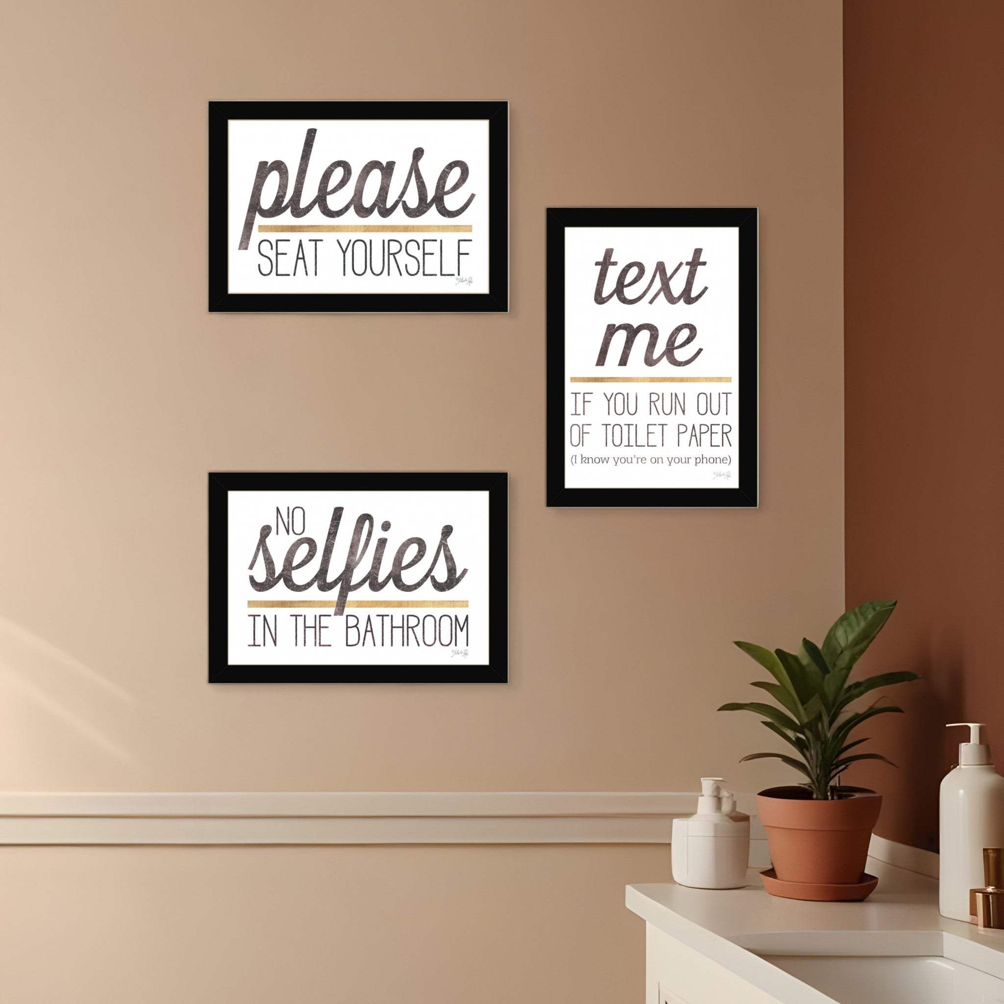 Set Of Three Toilet Humor 3 Black Framed Print Wall Art - Homeroots - Flyclothing LLC