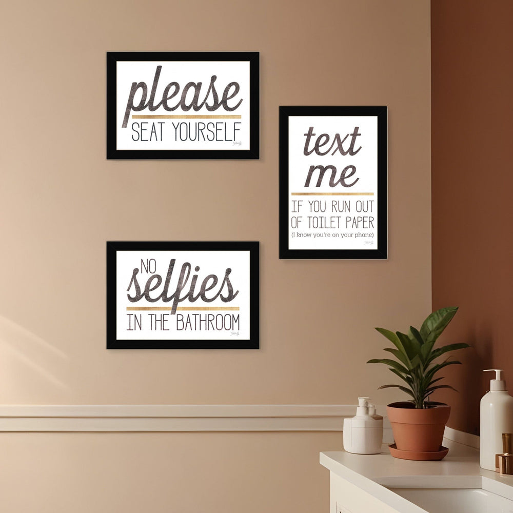 Set Of Three Toilet Humor 3 Black Framed Print Wall Art - Homeroots