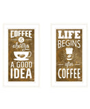 Set Of Two Life Begins and Ends With Coffee White Framed Print Wall Art - Homeroots