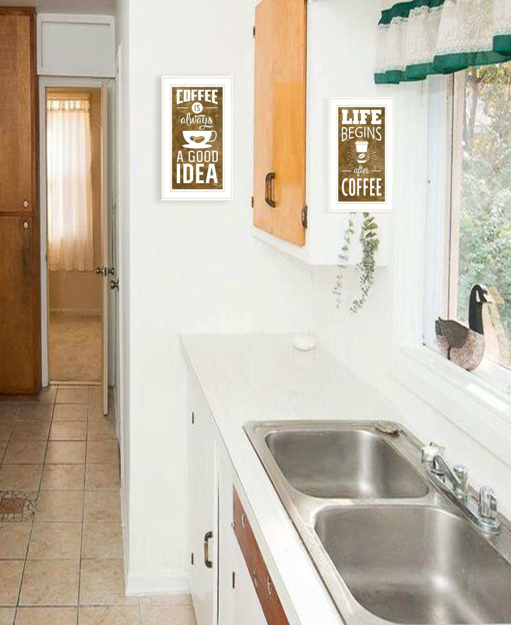 Set Of Two Life Begins and Ends With Coffee White Framed Print Wall Art - Homeroots - Flyclothing LLC