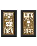 Set Of Two Life Begins and Ends With Coffee Black Framed Print Wall Art - Homeroots