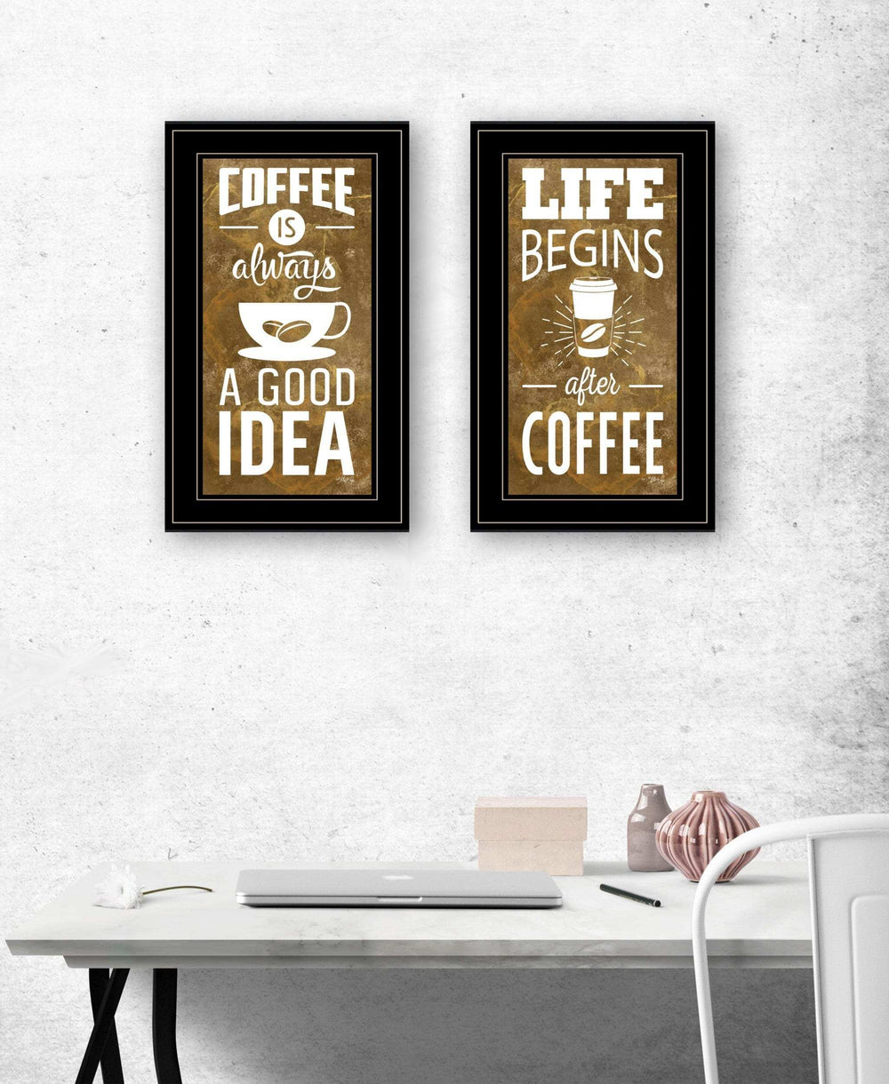 Set Of Two Life Begins and Ends With Coffee Black Framed Print Wall Art - Homeroots - Flyclothing LLC