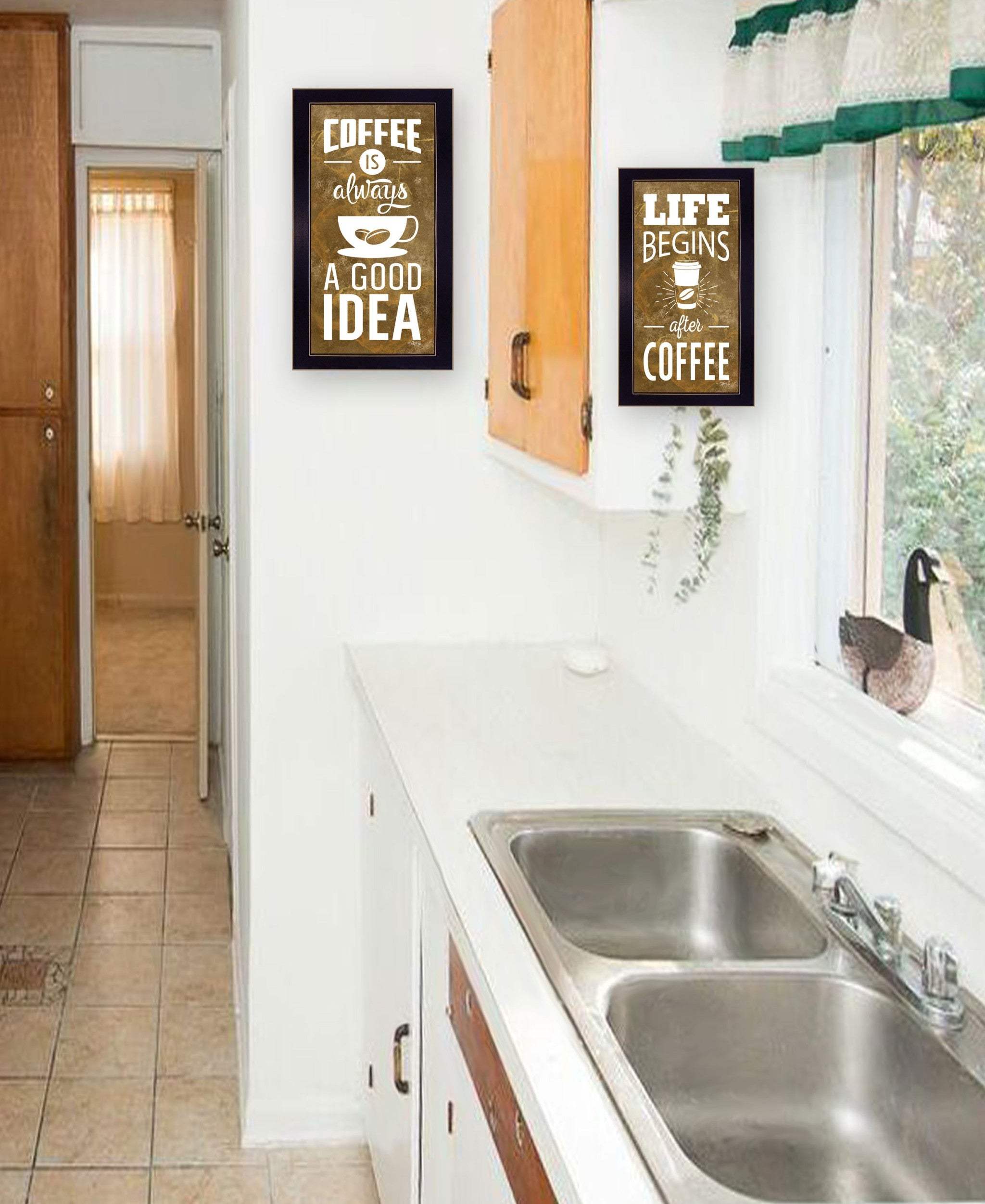 Set Of Two Life Begins and Ends With Coffee Black Framed Print Wall Art - Homeroots - Flyclothing LLC