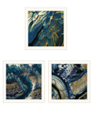Set Of Three Deep Blue 2 White Framed Print Wall Art - Homeroots