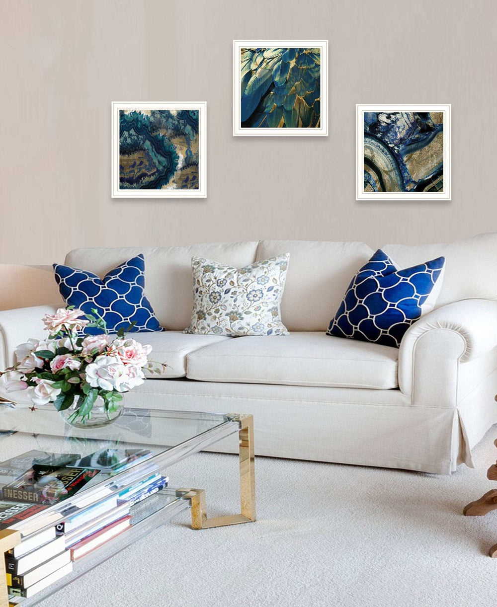 Set Of Three Deep Blue 2 White Framed Print Wall Art - Homeroots - Flyclothing LLC