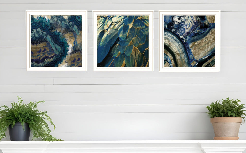 Set Of Three Deep Blue 2 White Framed Print Wall Art - Homeroots