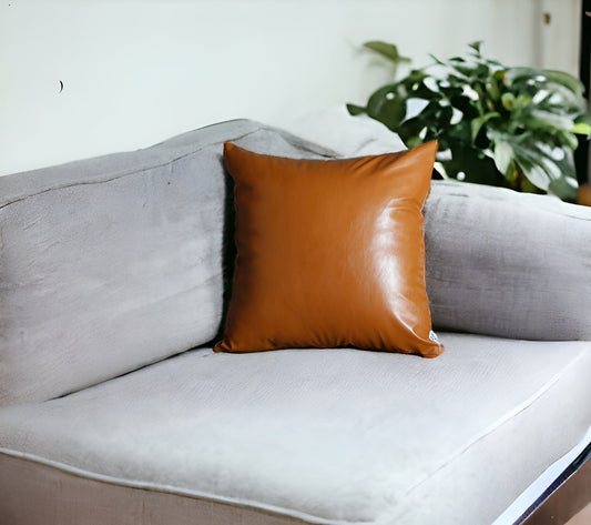 20" Brown Faux Leather Throw Pillow - Homeroots