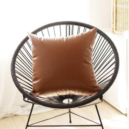 20" Brown Faux Leather Throw Pillow - Homeroots