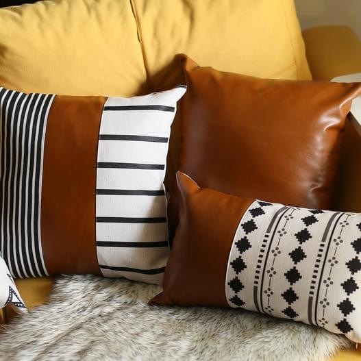 20" Brown Faux Leather Throw Pillow - Homeroots