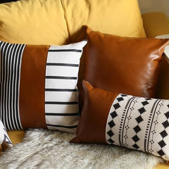 20" Brown Faux Leather Throw Pillow - Homeroots