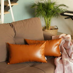 Decorative Vegan Faux Leather Throw Pillow Set of 2 - Homeroots