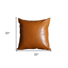 Set Of Two 20" X 20" Brown Faux Leather Zippered Pillow