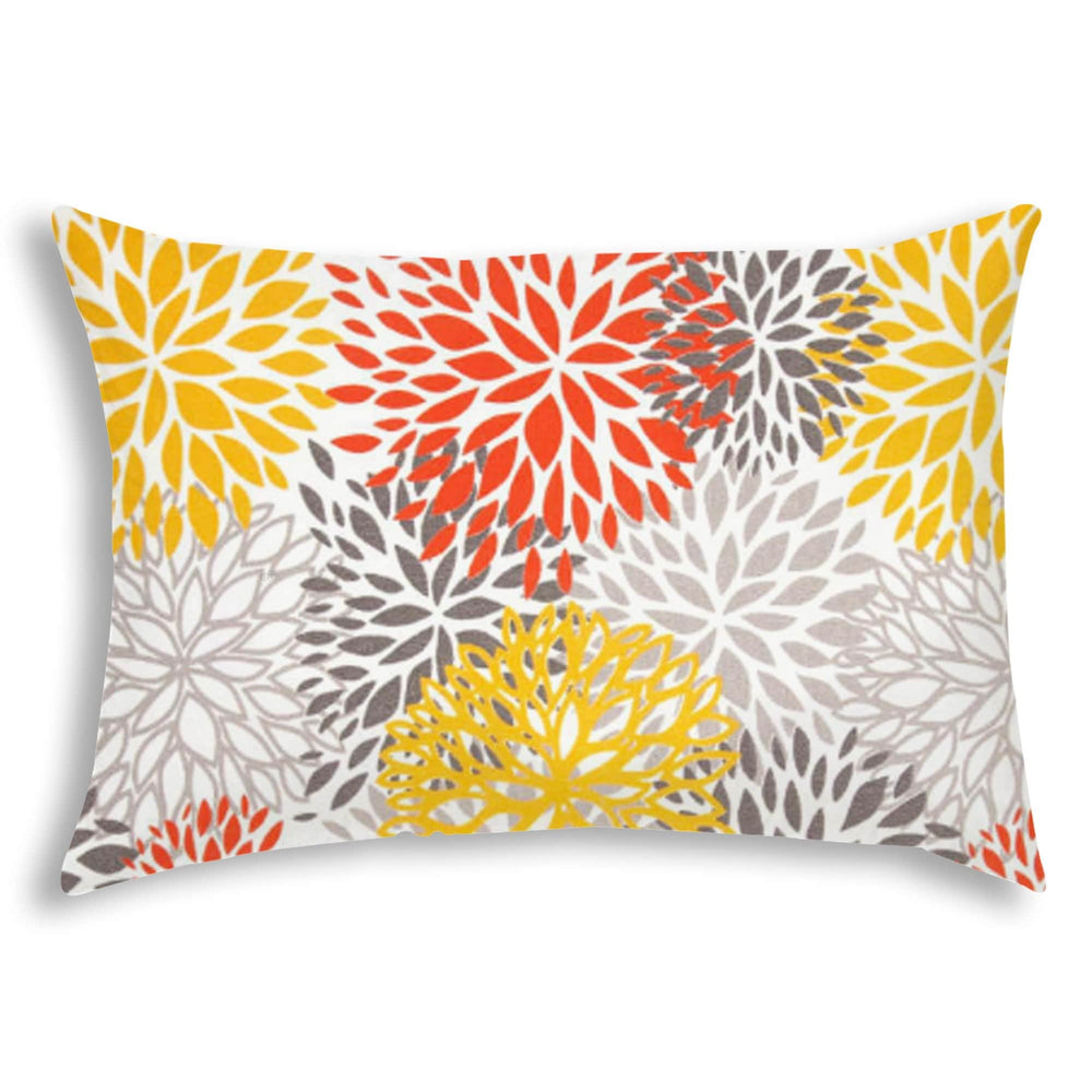 14" X 20" Gray And White Blown Seam Floral Lumbar Indoor Outdoor Pillow - Homeroots