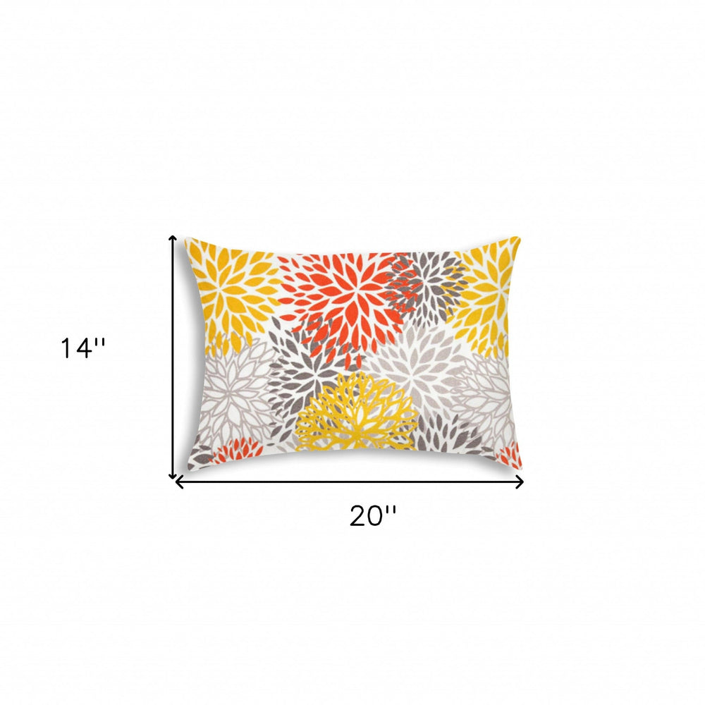 14" X 20" Gray And White Blown Seam Floral Lumbar Indoor Outdoor Pillow - Homeroots - Flyclothing LLC