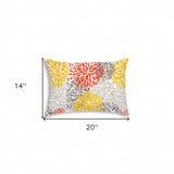 14" X 20" Gray And White Blown Seam Floral Lumbar Indoor Outdoor Pillow - Homeroots - Flyclothing LLC