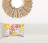 14" X 20" Gray And White Blown Seam Floral Lumbar Indoor Outdoor Pillow - Homeroots