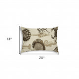 14" X 20" Brown And Natural Brown Seashells Blown Seam Nautical Lumbar Indoor Outdoor Pillow - Homeroots - Flyclothing LLC