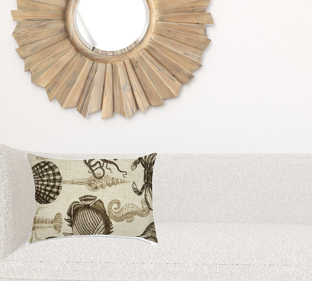 14" X 20" Brown And Natural Brown Seashells Blown Seam Nautical Lumbar Indoor Outdoor Pillow - Homeroots - Flyclothing LLC
