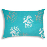 14" X 20" Aqua And White Corals Blown Seam Coastal Lumbar Indoor Outdoor Pillow - Homeroots