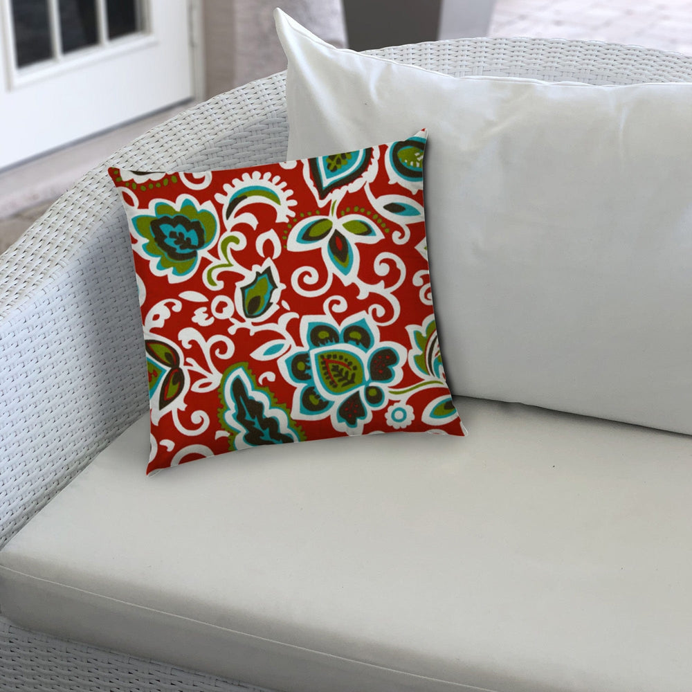 14" X 20" Read And Green Blown Seam Floral Lumbar Indoor Outdoor Pillow - Homeroots - Flyclothing LLC