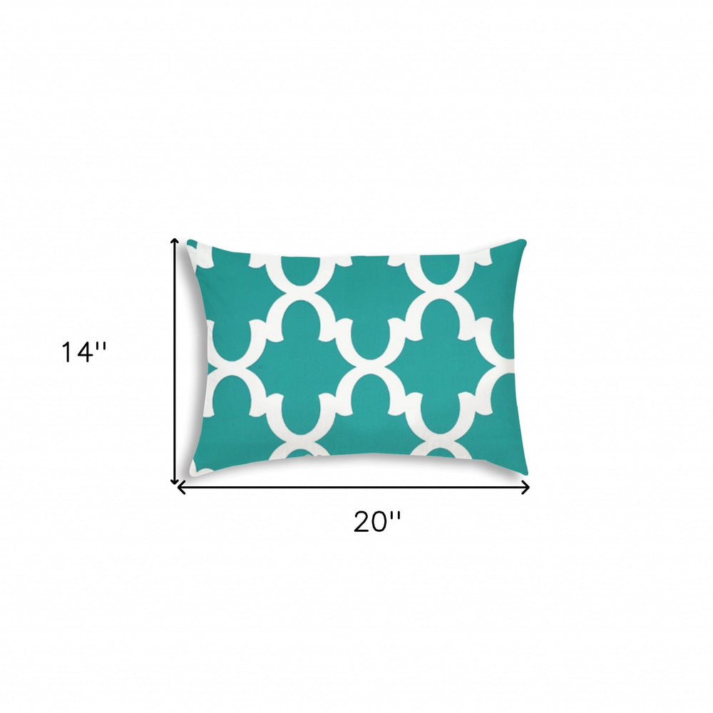 14" X 20" Turquoise And White Blown Seam Quatrefoil Lumbar Indoor Outdoor Pillow - Homeroots - Flyclothing LLC