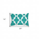 14" X 20" Turquoise And White Blown Seam Quatrefoil Lumbar Indoor Outdoor Pillow - Homeroots - Flyclothing LLC