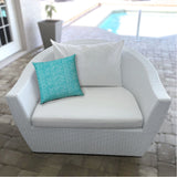 14" X 20" Turquoise And White Blown Seam Zigzag Lumbar Indoor Outdoor Pillow - Homeroots