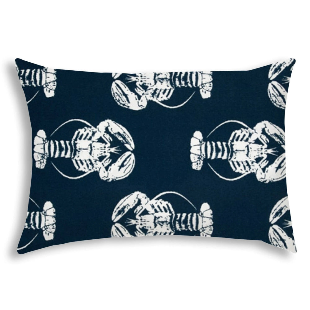 14" X 20" Navy Blue And White Lobster Blown Seam Lumbar Indoor Outdoor Pillow - Homeroots