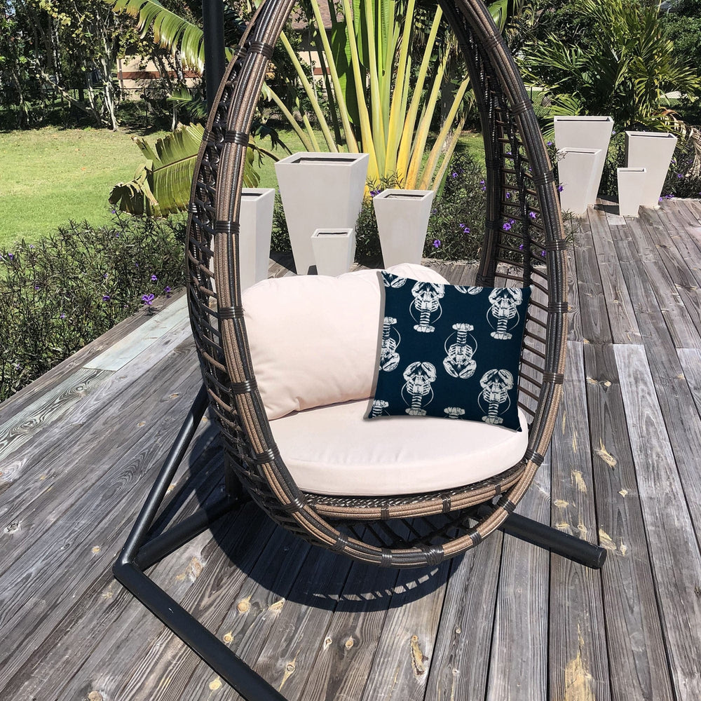 14" X 20" Navy Blue And White Lobster Blown Seam Lumbar Indoor Outdoor Pillow - Homeroots - Flyclothing LLC