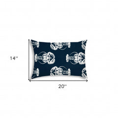 14" X 20" Navy Blue And White Lobster Blown Seam Lumbar Indoor Outdoor Pillow