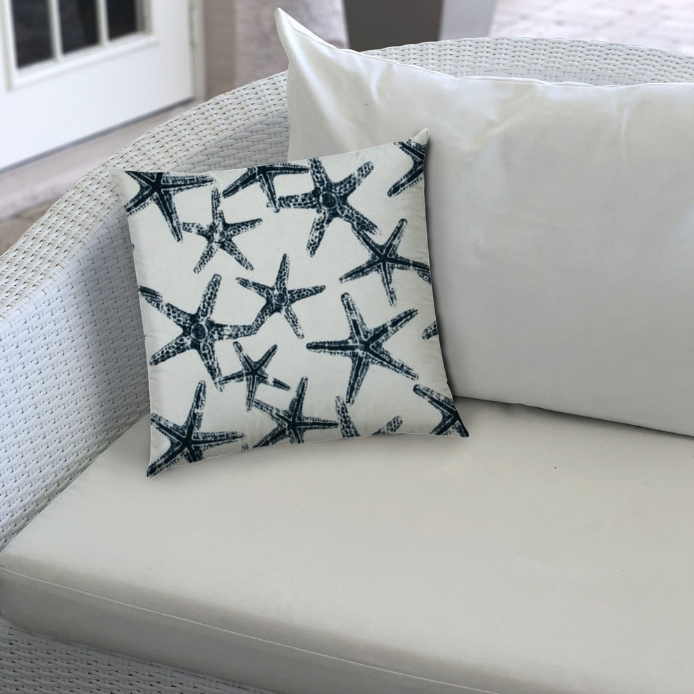 14" X 20" Navy Blue And White Starfish Blown Seam Coastal Lumbar Indoor Outdoor Pillow - Homeroots - Flyclothing LLC